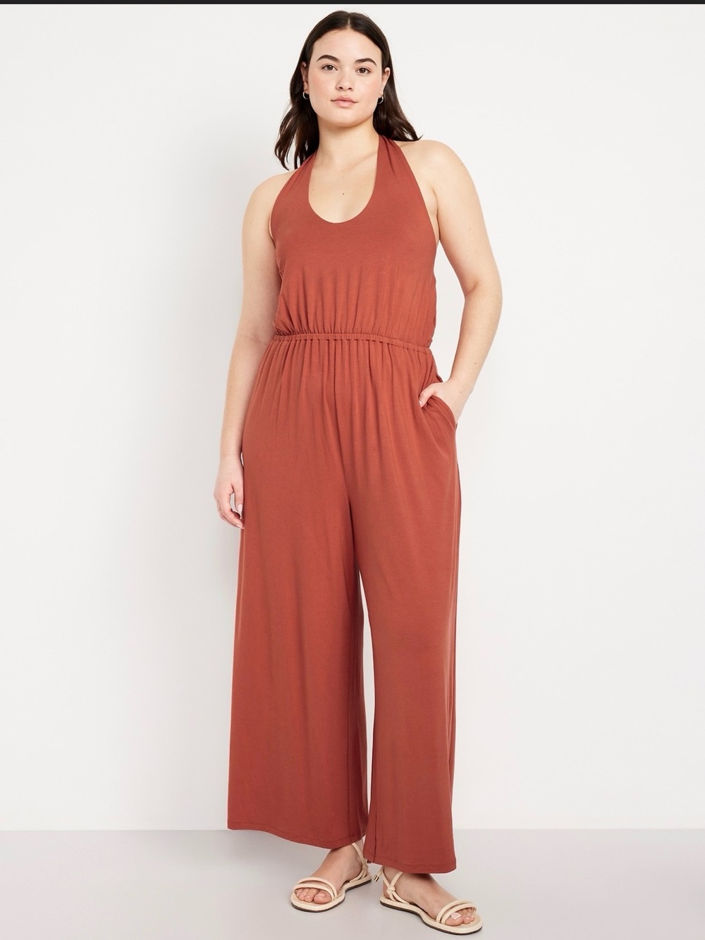 Women’s Halter Wide-Leg Jumpsuit in Rust